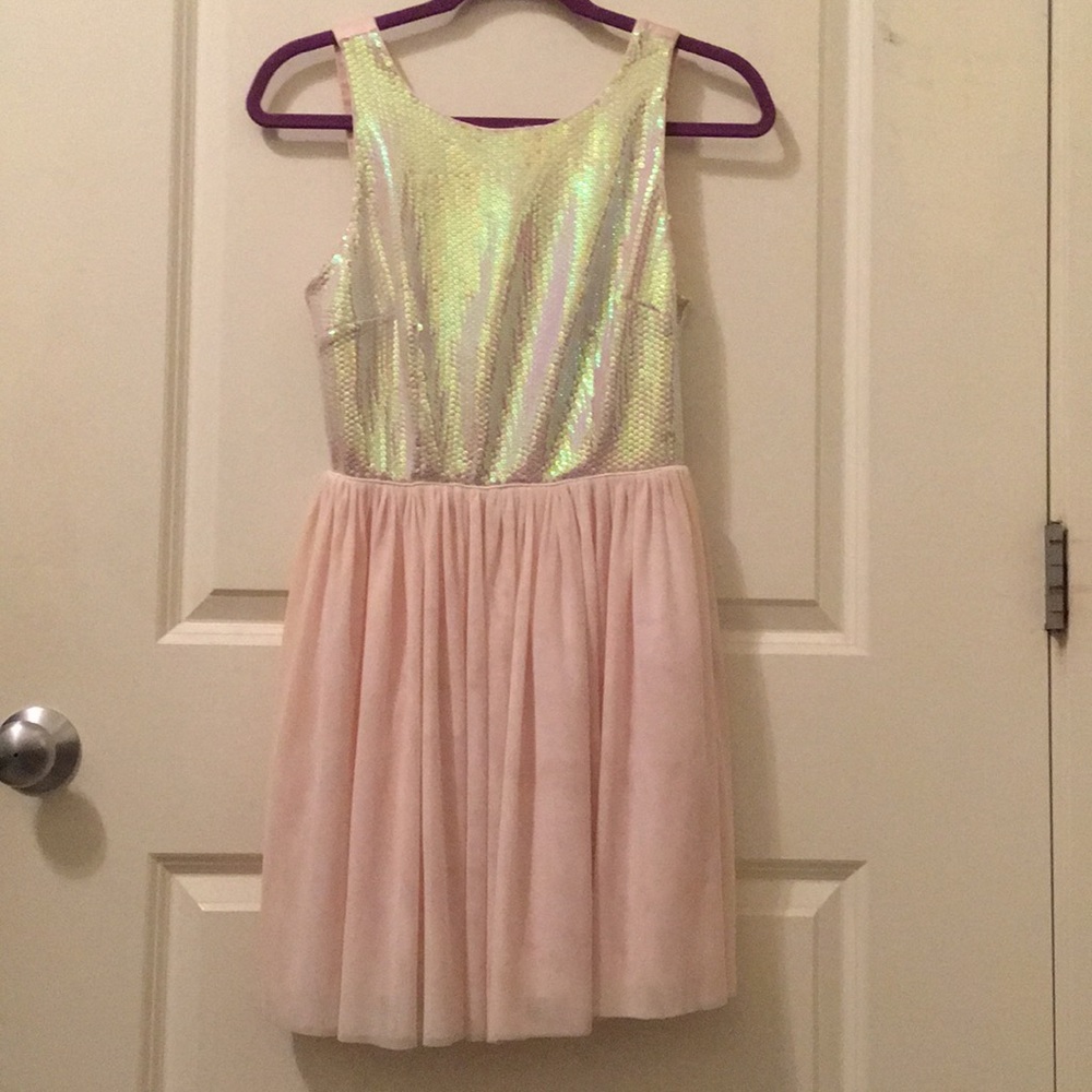 Iridescent Baby Pink Dress Sequin Dress